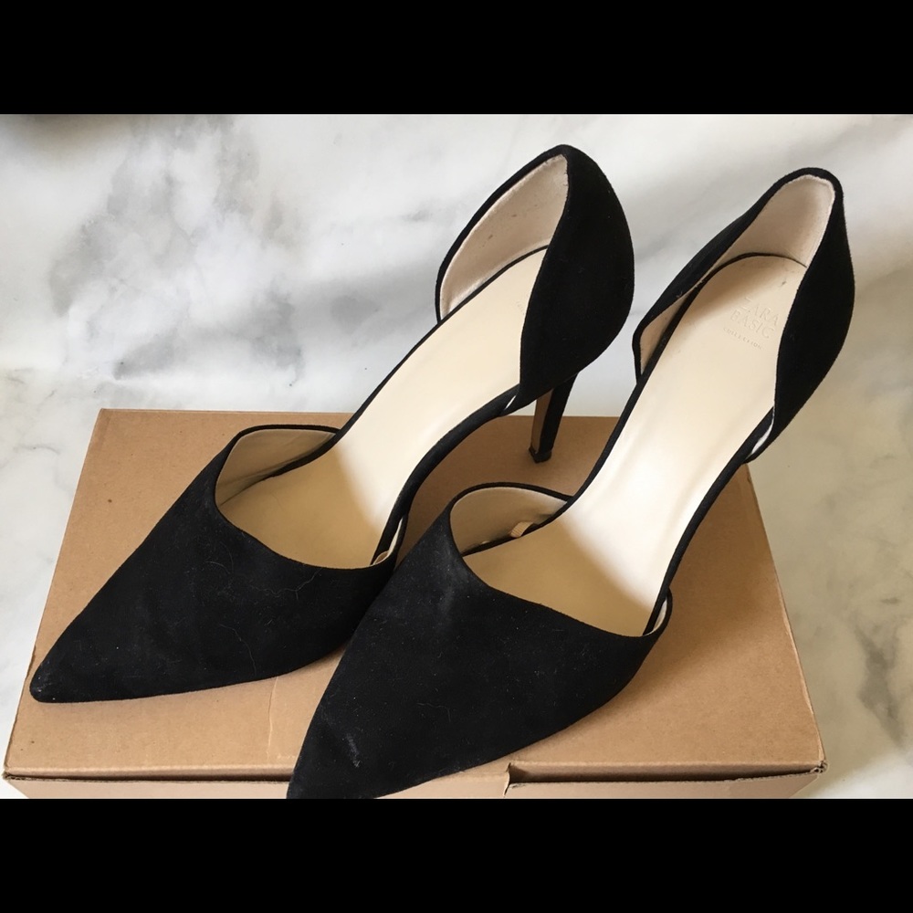Zara Basics Black Suede D’Orsay Pump Sz 39